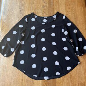 Kaileigh Black Polka Dot Blouse Size Medium